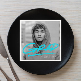 Serviette En Papier Grad Dashed Moderne Turquoise Photo Grad Grad Dipl