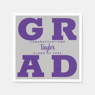 Serviette En Papier GRAD gras   Purple on Grey Graduation Napkin
