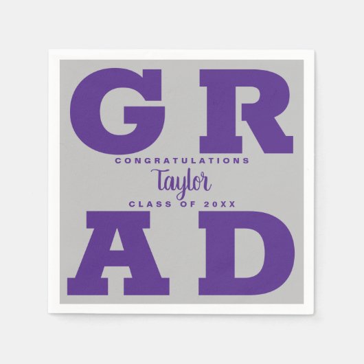 Serviette En Papier GRAD gras | Purple on Grey Graduation Napkin (Devant)