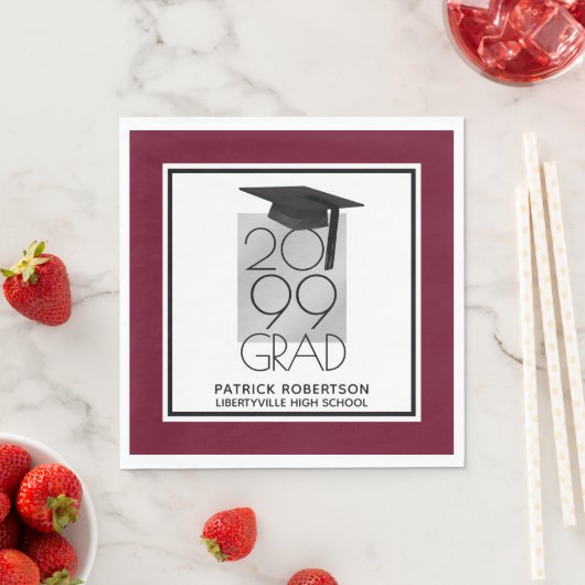 Serviette En Papier GRAD noir et argent | Maron modifiable | Diplôme (En situation)