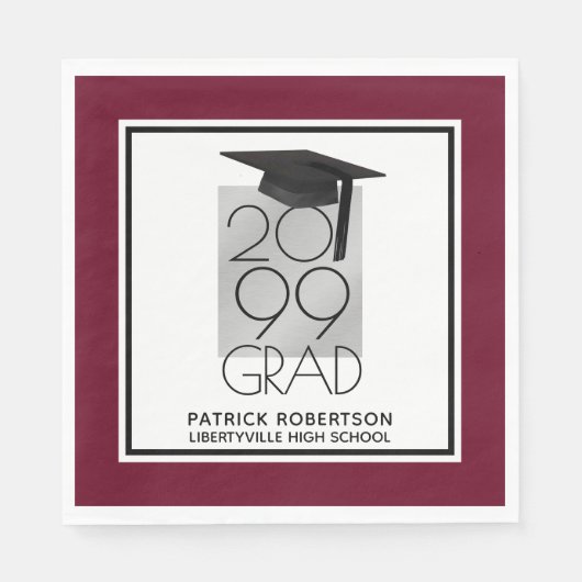 Serviette En Papier GRAD noir et argent | Maron modifiable | Diplôme (Devant)