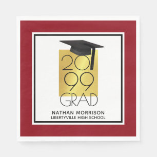 Serviette En Papier GRAD noir et or   Rouge modifiable   Diplôme