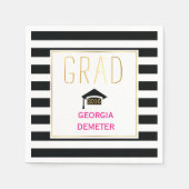 Serviette En Papier Grad or noir, rayures blanches brillant rose (Devant)