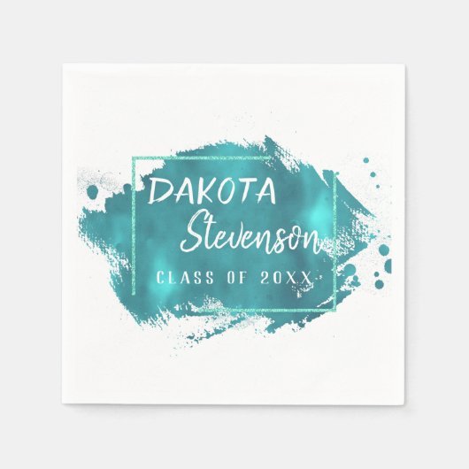 Serviette En Papier Grad peint | Turquoise Splatter Brushstroke Party (Devant)