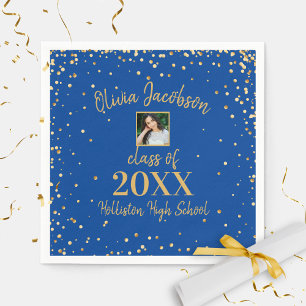 Serviette En Papier Grad Photo Gold Confetti Graduation Party Blue