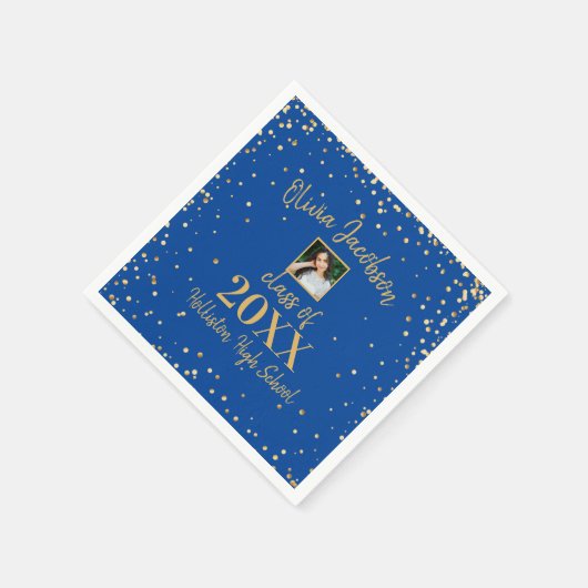 Serviette En Papier Grad Photo Gold Confetti Graduation Party Blue (Coin)