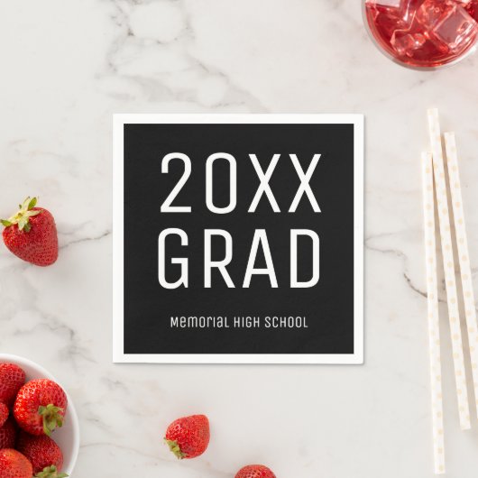 Serviette En Papier Grad & School 2025 Noir Blanc Moderne Graduation (En situation)