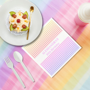 Serviette En Papier Gradient En vichy rose jaune pastel Anniversaire