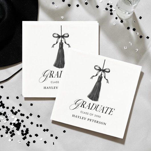 Serviette En Papier Graduate Black Bow Tassel Graduation Cocktail