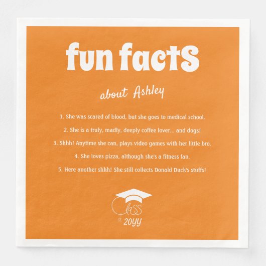 Serviette En Papier Graduate Fun Facts Classe de chic White Script (Devant)