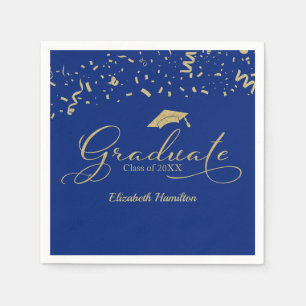 Serviette En Papier Graduate Gold Foil Graduation Party Blue