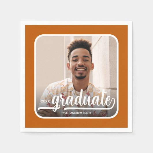Serviette En Papier Graduate Photo Bold Script Burnt Orange (Devant)