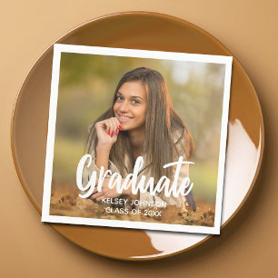 Serviette En Papier Graduate Photo Bold Script Custom Graduate Party