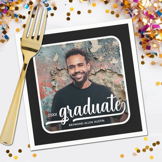 Serviette En Papier Graduate Photo Bold Script Graduation Party