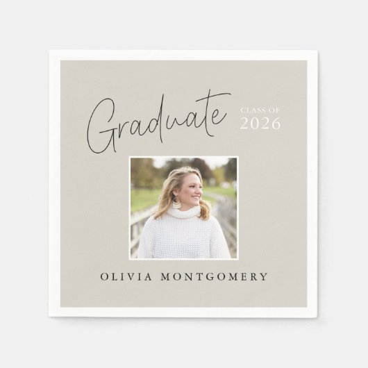 Serviette En Papier Graduate Photo Modern Script Graduation Party (Devant)
