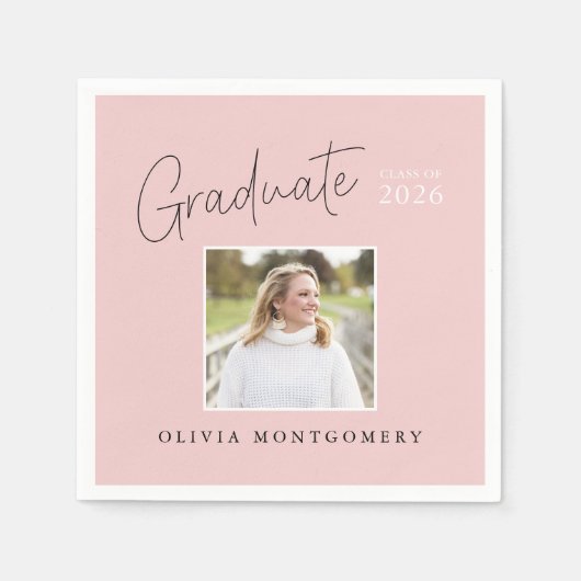 Serviette En Papier Graduate Photo Modern Script Graduation Party (Devant)