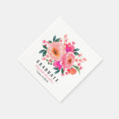 Serviette En Papier Graduate Pink Floral Bouquet fête de graduation (Coin)