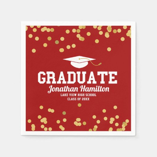 Serviette En Papier Graduate Red Gold Confetti Graduate Party (Devant)