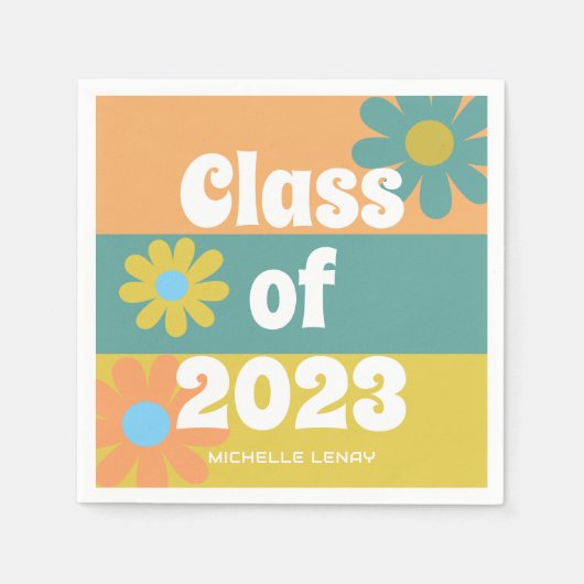 Serviette En Papier Graduation 2023 Retro Daisies Girls Personnalisé (Devant)