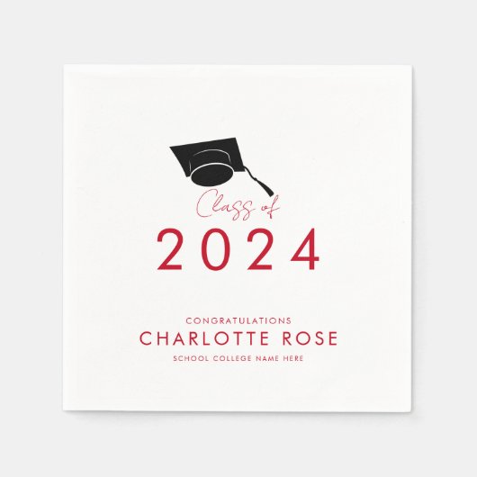 Serviette En Papier Graduation 2024 Red Script Party Papier (Devant)