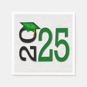 Serviette En Papier Graduation 2024 Vert et noir sur bois