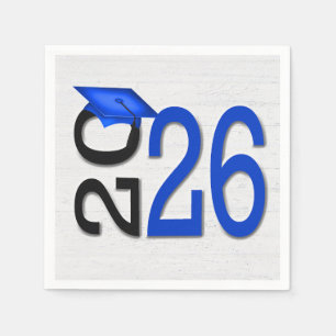 Serviette En Papier Graduation 2025 Bleu et noir sur bois