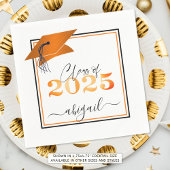 Serviette En Papier Graduation 2025 Faux Metallic Orange Noir Script