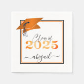 Serviette En Papier Graduation 2025 Faux Metallic Orange Noir Script (Devant)