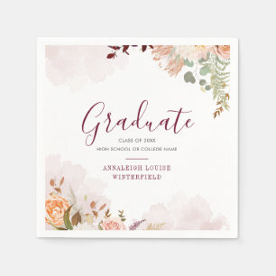 Serviette En Papier Graduation 2025 Floral Watercolor Party Papier