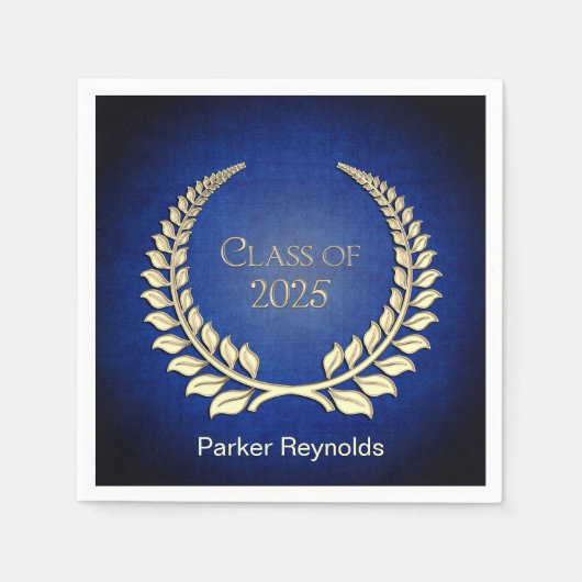Serviette En Papier Graduation 2025 Gold Laurel Wreath On Blue (Devant)