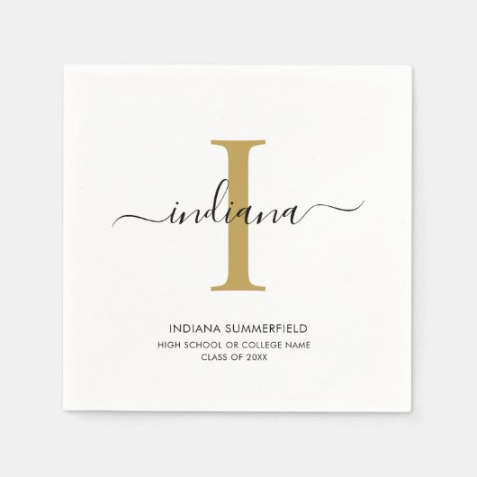 Serviette En Papier Graduation 2025 Monogramme Nom Script Grad Party (Devant)