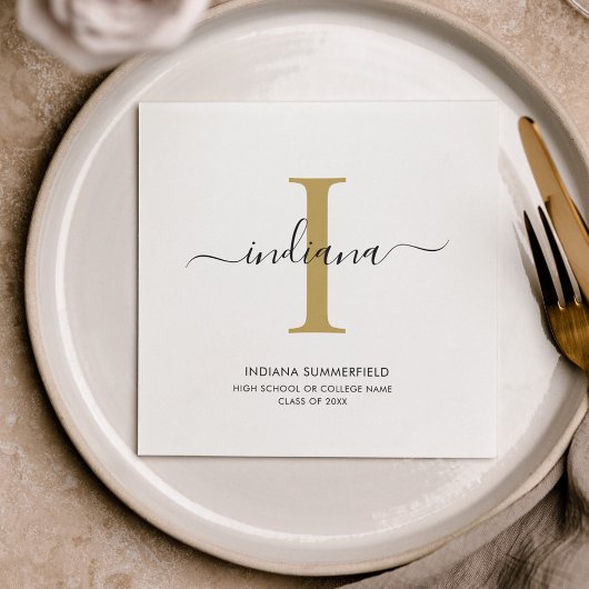 Serviette En Papier Graduation 2025 Monogramme Nom Script Grad Party
