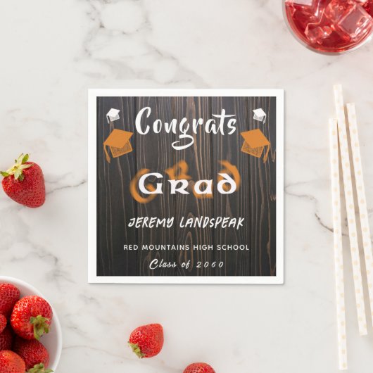 Serviette En Papier Graduation 2025 Orange & Blanc Blurred Text (En situation)