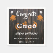 Serviette En Papier Graduation 2025 Orange & Blanc Blurred Text (Devant)