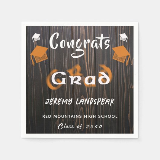 Serviette En Papier Graduation 2025 Orange & Blanc Blurred Text (Devant)