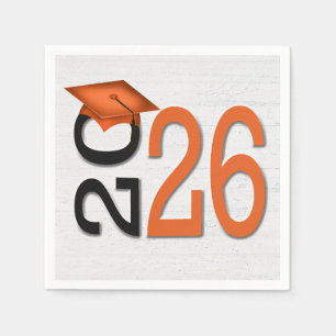 Serviette En Papier Graduation 2025 Orange et noir sur bois