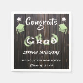 Serviette En Papier Graduation 2025 Pale Vert & Blanc Blurred Texte (Devant)