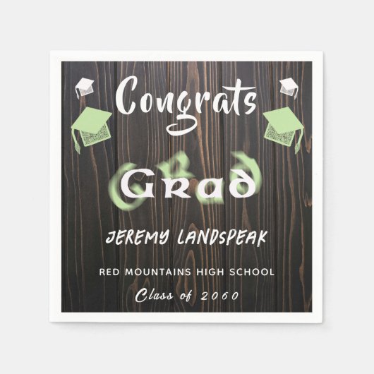 Serviette En Papier Graduation 2025 Pale Vert & Blanc Blurred Texte (Devant)