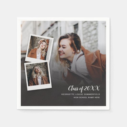 Serviette En Papier Graduation 2025 Photo Collage Script Grad Papier (Devant)