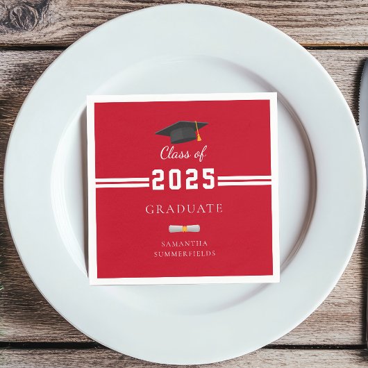 Serviette En Papier Graduation 2025 Red White Graduate Party Paper