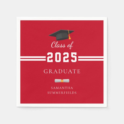 Serviette En Papier Graduation 2025 Red White Graduate Party Paper (Devant)