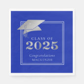 Serviette En Papier Graduation 2025 Royal Blue Faux Silver (Devant)