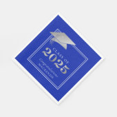 Serviette En Papier Graduation 2025 Royal Blue Faux Silver (Coin)