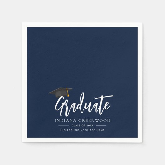 Serviette En Papier Graduation 2025 Script Navy Blue Paper (Devant)