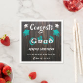 Serviette En Papier Graduation 2025 Turquoise & blanc Texte flou (En situation)