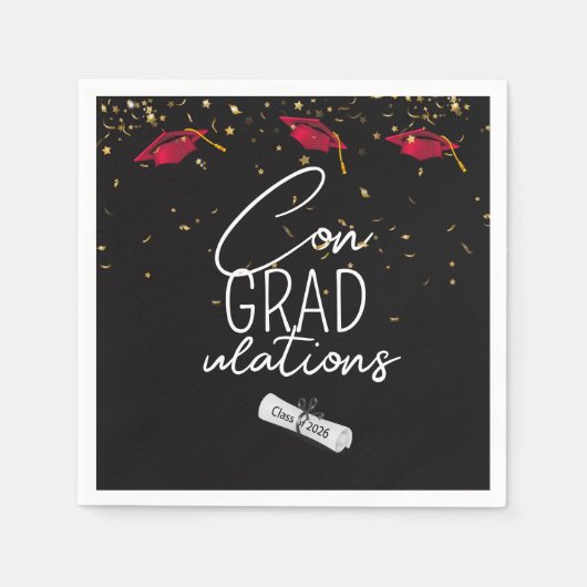 Serviette En Papier Graduation 2026 Graduation Confetti and Red Caps (Devant)