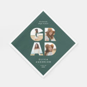 Serviette En Papier Graduation 4 photo moderne personnalisé vert (Coin)