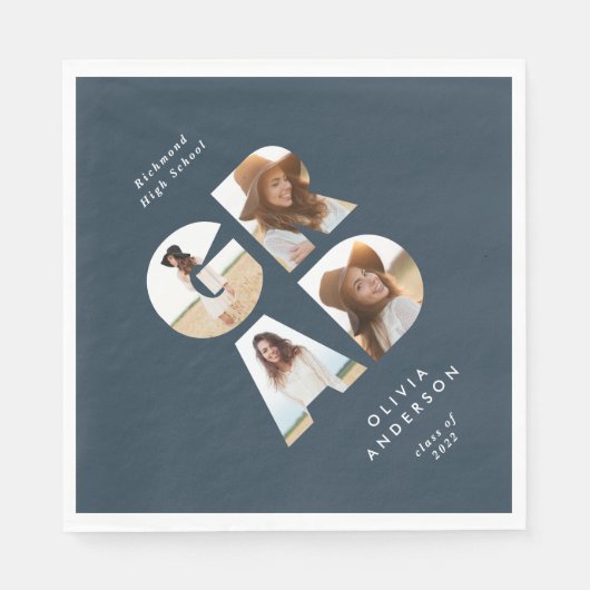 Serviette En Papier Graduation 4 photo moderne personnalisée marine bl (Devant)