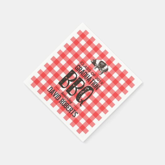 Serviette En Papier Graduation BBQ Party Red En vichy Pig Roast (Coin)