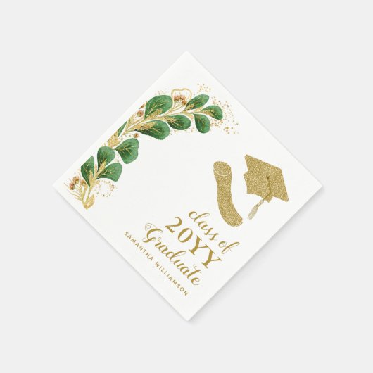 Serviette En Papier Graduation Cap Faux Gold Année Script Élégant (Coin)